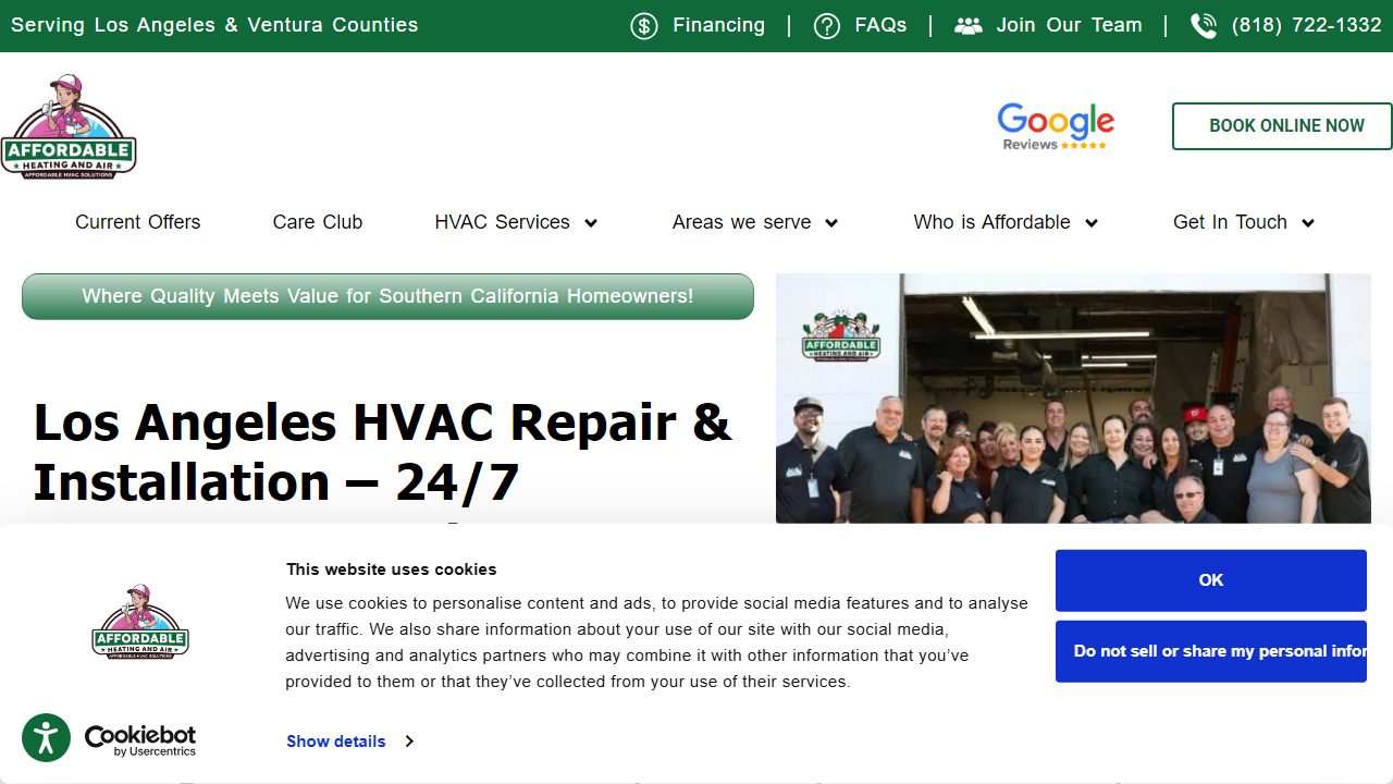 Affordable Heating and Air website preview