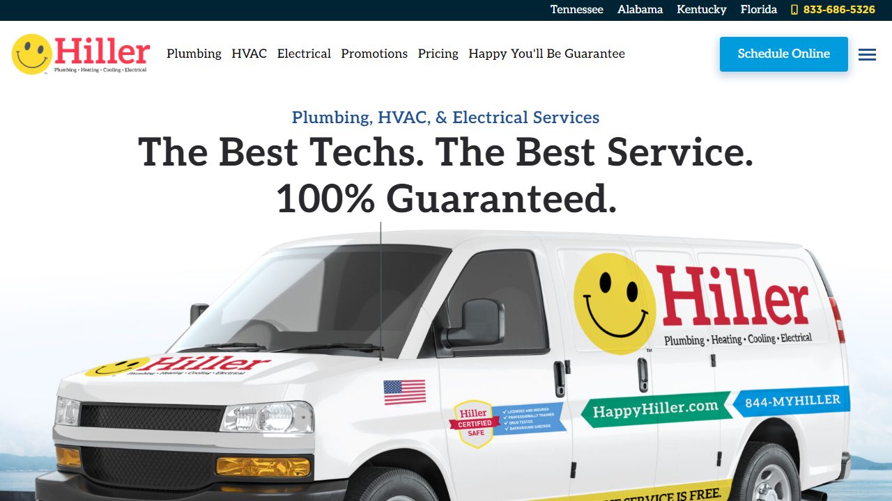Hiller Plumbing, Heating, Cooling & Electrical website preview