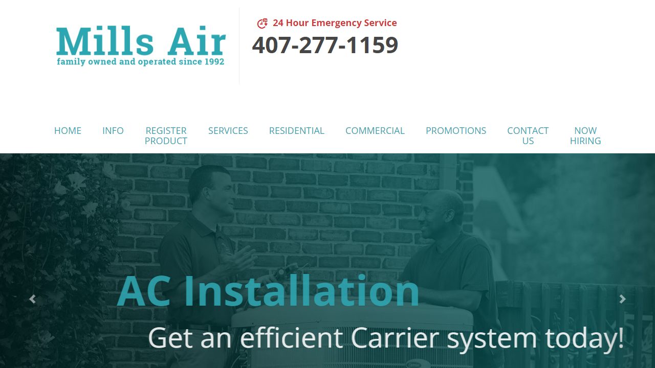 Mills Air website preview